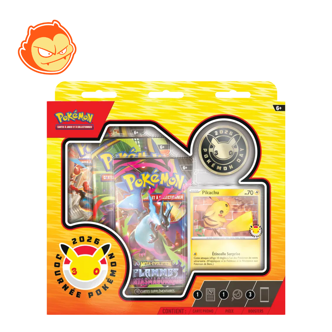 Coffret Anniversaire 30 ans Pokémon 2026 3 Boosters avec Carte Promo et Pièce