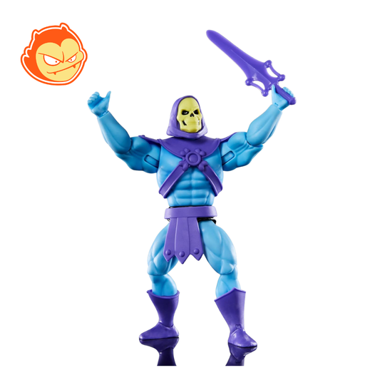 Figurine Mattel Masters of Universe Skeletor méchant avec armure, bâton du Havoc, épée et 2 masques